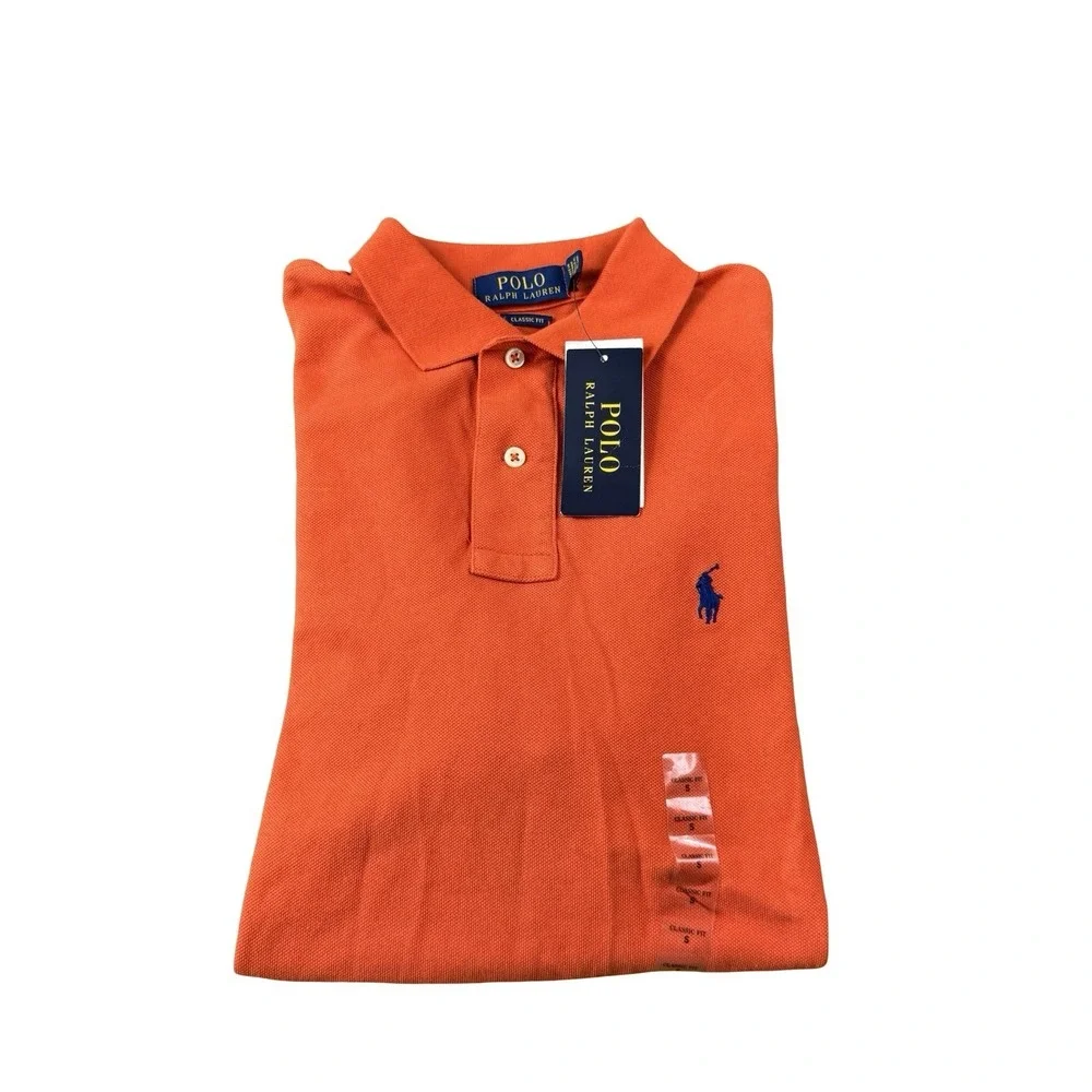 Polo Ralph Lauren Orange Blue Horse Cotton Men's Polo Shirt Size S NWT